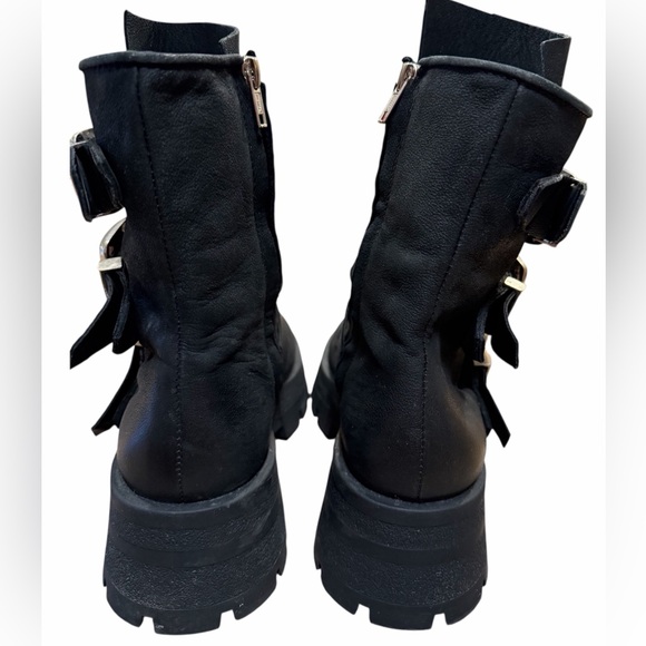 Steve Madden Roland Boots Combat Size 11 Black Side Zipper Triple Buckle Edgy - Picture 8 of 14